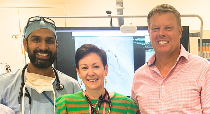 Dr Yohan Chacko and Dr Johanne Neill from the Cardiac Cath Lab with Ipswich Hospital Foundation Chief Executive Officer Scott Young. 