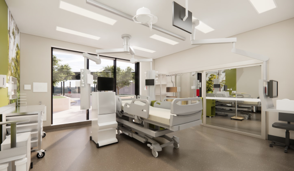 Artists impression of new operating hospital beds and facilities